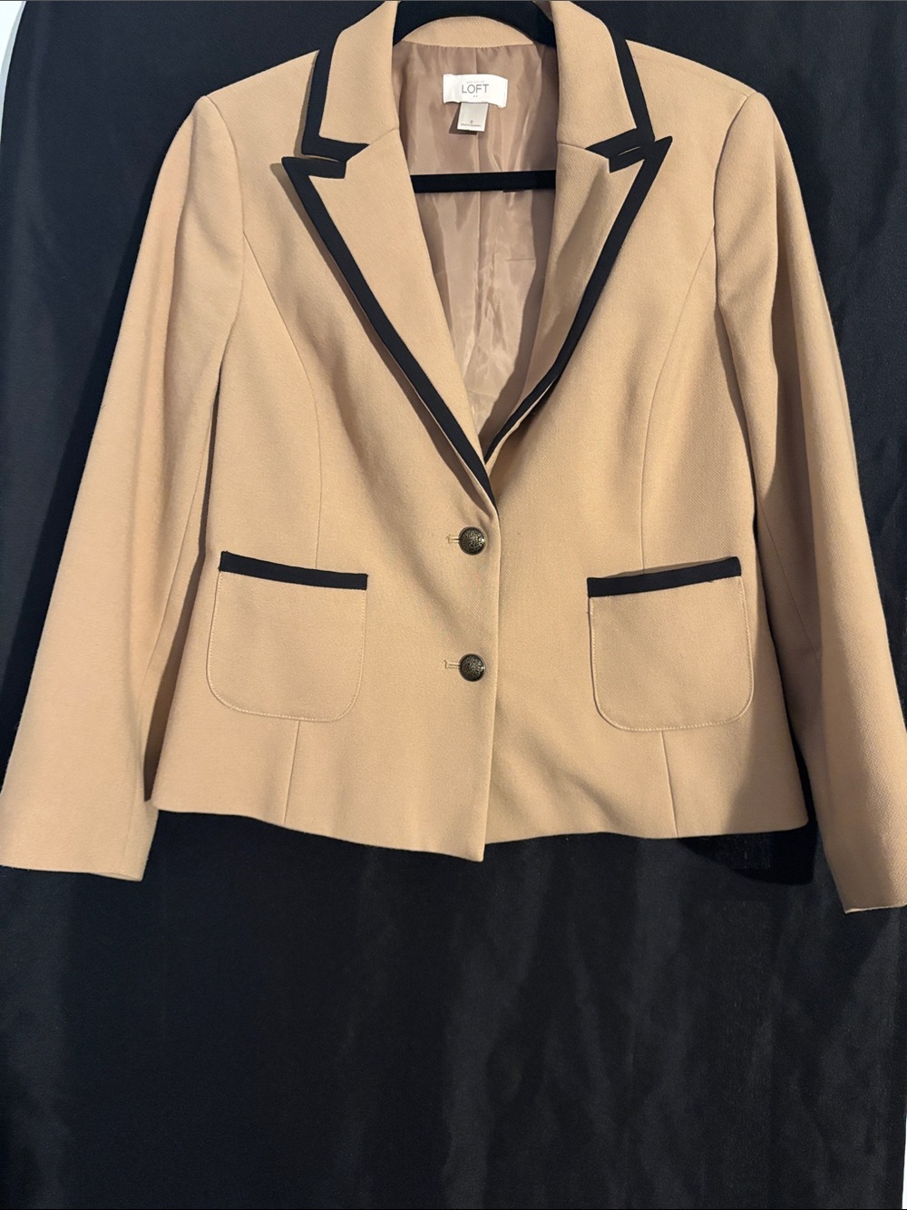 LOFT Tan Blazer with Black Trim